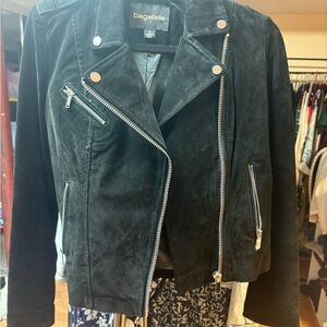 Bagatelle Women's Black Suede Leather Jacket with Silver Accents